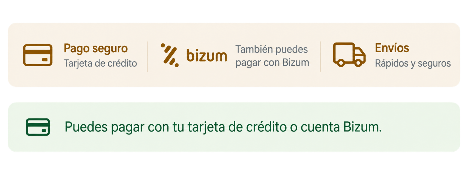 Pago seguro con tarjeta y Bizum. Envíos rápidos y seguros.